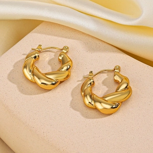 Créoles Corde Torsadée Acier Inoxydable Plaqué Or Creux Rond Hip Hop Bijoux De Mode Pour Femmes