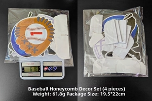 Detailed weight measurement and packaging size of the 4-piece baseball honeycomb centerpiece