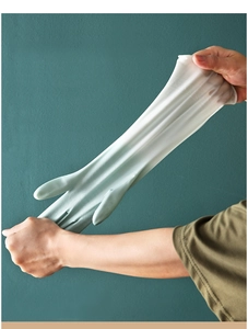 Elastic light green latex dishwashing glove with non-slip texture for kitchen housework