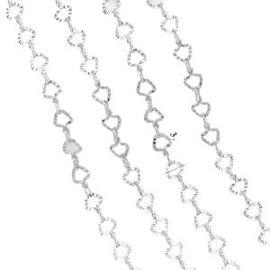 Silver heart-shaped metal chain with textured links for DIY necklace jewelry making