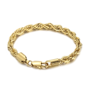 Polished gold stainless steel rope chain bracelet with secure lobster clasp closure