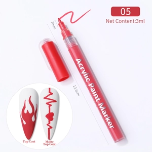 Rotulador rojo de arte de uñas 3D para manicura DIY con punta de pincel de 7mm