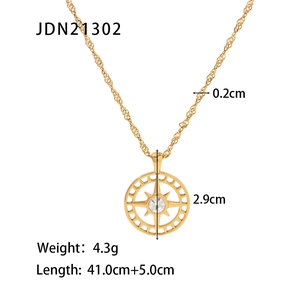 Detailed technical diagram showing dimensions of the gold compass heart pendant necklace