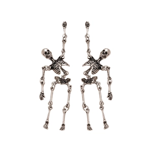 Gothic skull stud earrings in silver finish with movable joints and fringe detail