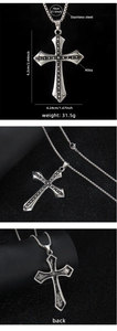 Detailed dimensions of the vintage cross pendant necklace with stainless steel chain