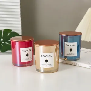Luxury electroplated glass candle jars in champagne gold, red and navy blue with lids