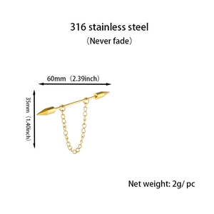 Detailed specs of golden 316 stainless steel industrial piercing with chain and spike