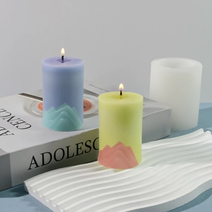 DIY mountain peak scented candle with silicone mold on a white decorative stand