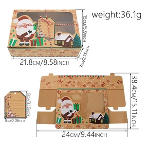 Christmas kraft paper cookie box with PVC window, festive graphics and rope tags