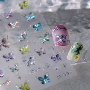 3D butterfly nail stickers with aurora effect and matte finish for manicure decoration