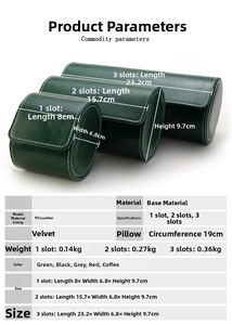 Detail view of premium PU leather watch rolls with velvet lining in three different sizes