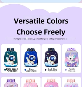 Selection of kids waterproof backpacks featuring cartoon astronauts and princess themes