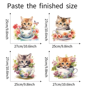 Size guide for cartoon cat and flower wall stickers showing 25x27cm dimensions