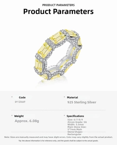 Macro shot of 925 sterling silver band with 5x7mm rectangular yellow zircon and micro pavé