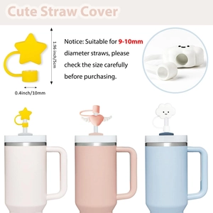 Cute silicone straw covers with star, heart, and cloud shapes for 9-10mm tumbler straws