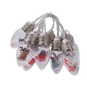 LED Christmas wish bottle string lights with Santa Claus, reindeer, and snow decorations