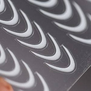 5D embossed white crescent moon French gradient nail stickers with a matte texture