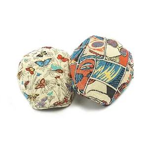 Ethnic retro jacquard beret hats featuring butterfly print and pop art weaving styles