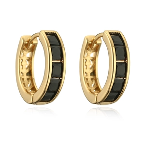 Chic 18K gold-plated hoop earrings with square black zircon in a minimalist design