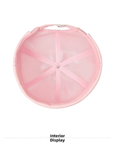 Interior view of pink mesh docker hat showing breathable lining and reinforced stitching