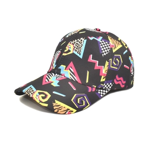 Graffiti baseball cap with 90s retro pop art patterns in a 45-degree front view