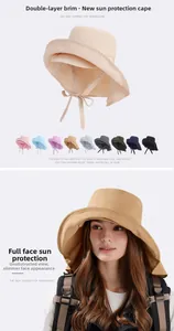 Detail showing the double-brim and sun protection neck flap on this outdoor sun hat
