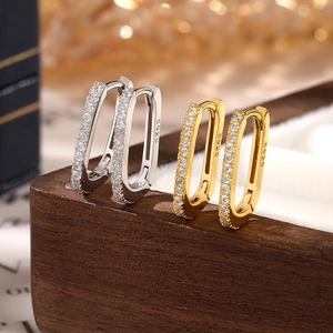 925 sterling silver geometric hoop earrings with cubic zirconia in silver and gold finish