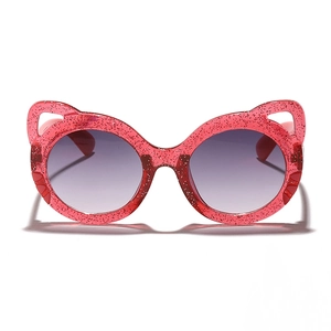 Pink cat-ear sunglasses for kids with colorful glitter frames and gradient lenses