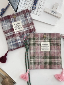 Retro plaid crossbody phone bag with fringe tassels and woven cord strap for women