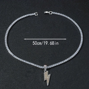 Detail showing hip hop lightning pendant with iced out stones and 50cm tennis chain