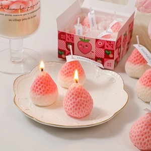 Pink and white strawberry scented candle gift set with realistic texture and handmade design