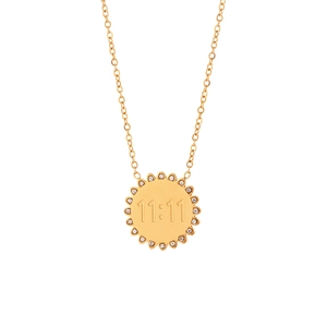 18K gold plated stainless steel necklace with 11:11 engraving and zircon circle