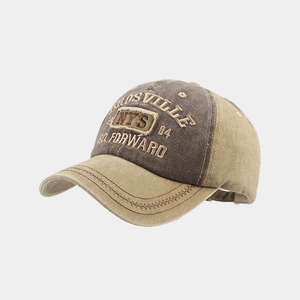 Detail of vintage washed baseball cap showing Fordsville embroidery and stitching