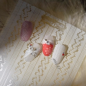 5D Embossed Nail Art Stickers Japanese Style 3D Sweater Knitting Texture Snowflake Christmas Winter Relief Decals