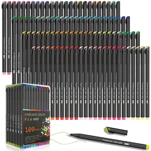 Fineliner Color Pens Black Barrel Fine Tip Water Based Ink For Journaling Drawing Plastic Professional Art Supplies