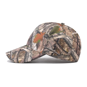 Leaf camo baseball cap with structured six-panel design and curved brim for outdoor use