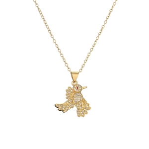 Gold-plated hummingbird pendant necklace with sparkling colorful zircon micro-inlay