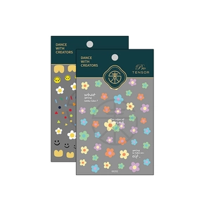 3D floral and smiley face nail art sticker set in green DANCE WITH CREATORS packaging