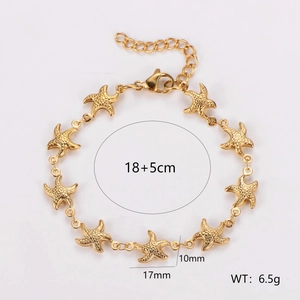 Gold starfish bracelet in 304 stainless steel with lobster clasp and adjustable chain
