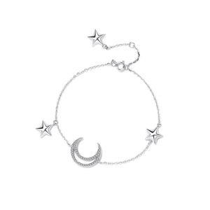 Elegant S925 sterling silver star and moon charm bracelet with sparkling cubic zirconia