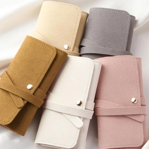 Portable Jewelry Roll Organizer Microfiber Suede PU Leather Storage Bag Foldable Travel Case Earrings Rings Necklaces