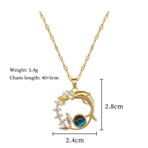 Detail view of dolphin pendant with dimensions 2.8cm by 2.4cm and jewelry specs