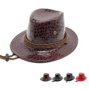 Western Cowboy Hat PU Leather Crocodile Pattern Wide Brim Outdoor Sunshade Hat With Adjustable Wind Rope For Men Women