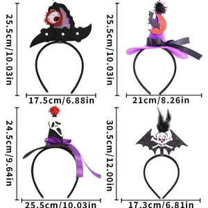 Detailed dimension guide for Halloween headbands featuring ghost mask and pumpkin styles