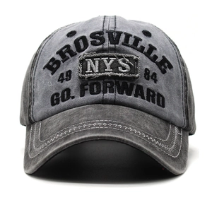 Deep grey washed cotton baseball cap with embroidered Brosville text and NYS patch