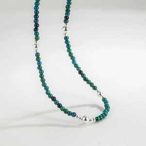 Handmade S925 sterling silver necklace featuring turquoise beads and silver metal accents