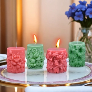 Siliconen Kaarsvorm 3D Bloemenreliëf Roos Lelie Cilinder Pilaar DIY Ambacht Handgemaakte Zeep Hars Gieten Aromatherapie Decor