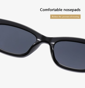 Detail of comfortable integrated nose pads on black retro cat eye sunglasses