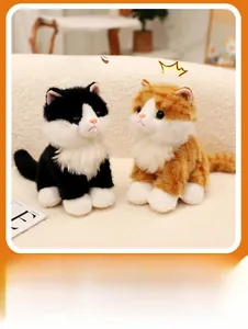 Close-up of cute realistic plush kittens in sitting pose with soft fur and vivid facial details