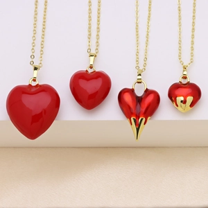 Chubby Chinese Red Heart Enamel Copper Gold Plated Pendant Necklace For Women Simple Fashion Jewelry Birthday Anniversary Gift